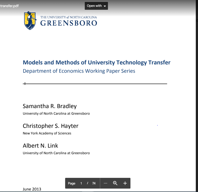 Models and Methods of university technology Trasnsfer