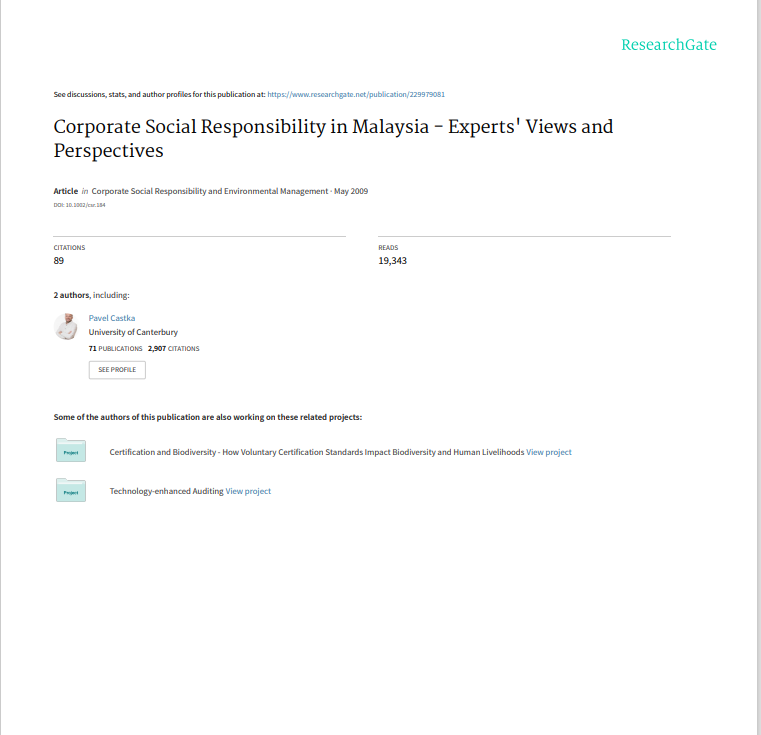 Corporate Social Responsibility in Malaysia Experts View and Perspectives